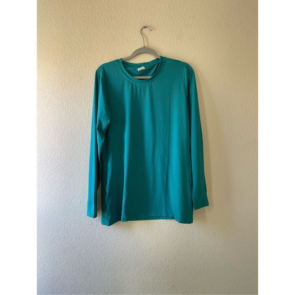 Zyia Active XL Turquoise Blue Perforated Cool Knit Long Slv‎ Crew Neck Shirt Top
